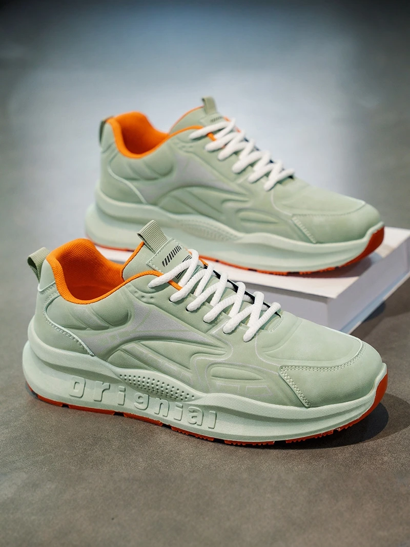 Casual Sports Men's Shoes Lightweight Green De Xin Trendy Shoes Outdoor Leisure Footwear Breathable Mesh Inner Material