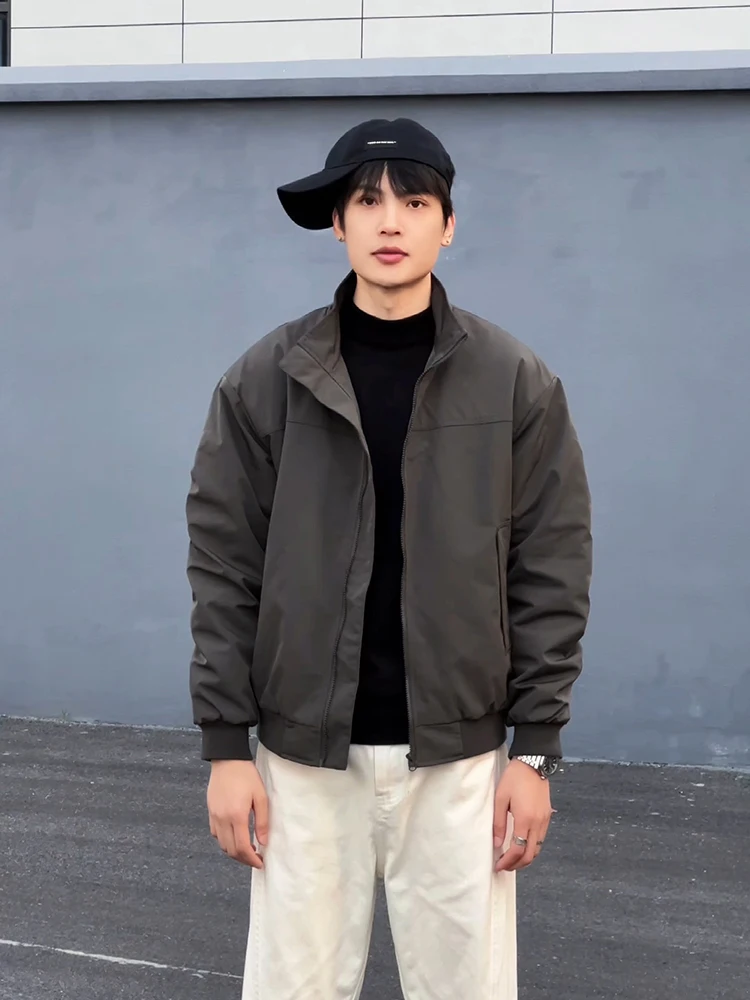 

Thiened ort American Sle Jaet Cotton Workwear Men's Winter Coat Retro Baseball Coat Youth Trendy Fce Lined Stand C...