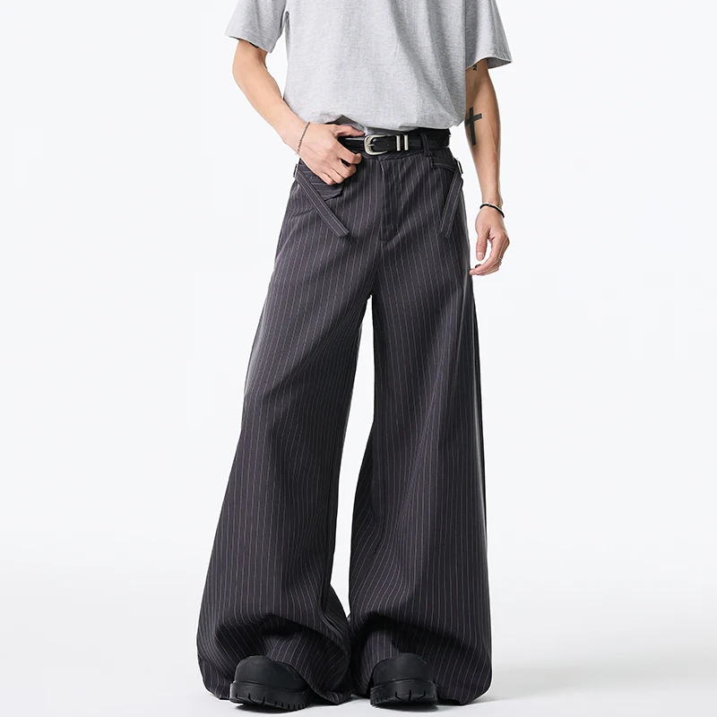 LUZHEN 2025 موضة شريطية مطبوعة فضفاضة رداء غير رسمية السراويل الرجال أنيق أنيق الأصلي واسعة الساق بنطلون الملابس الكورية JY1138