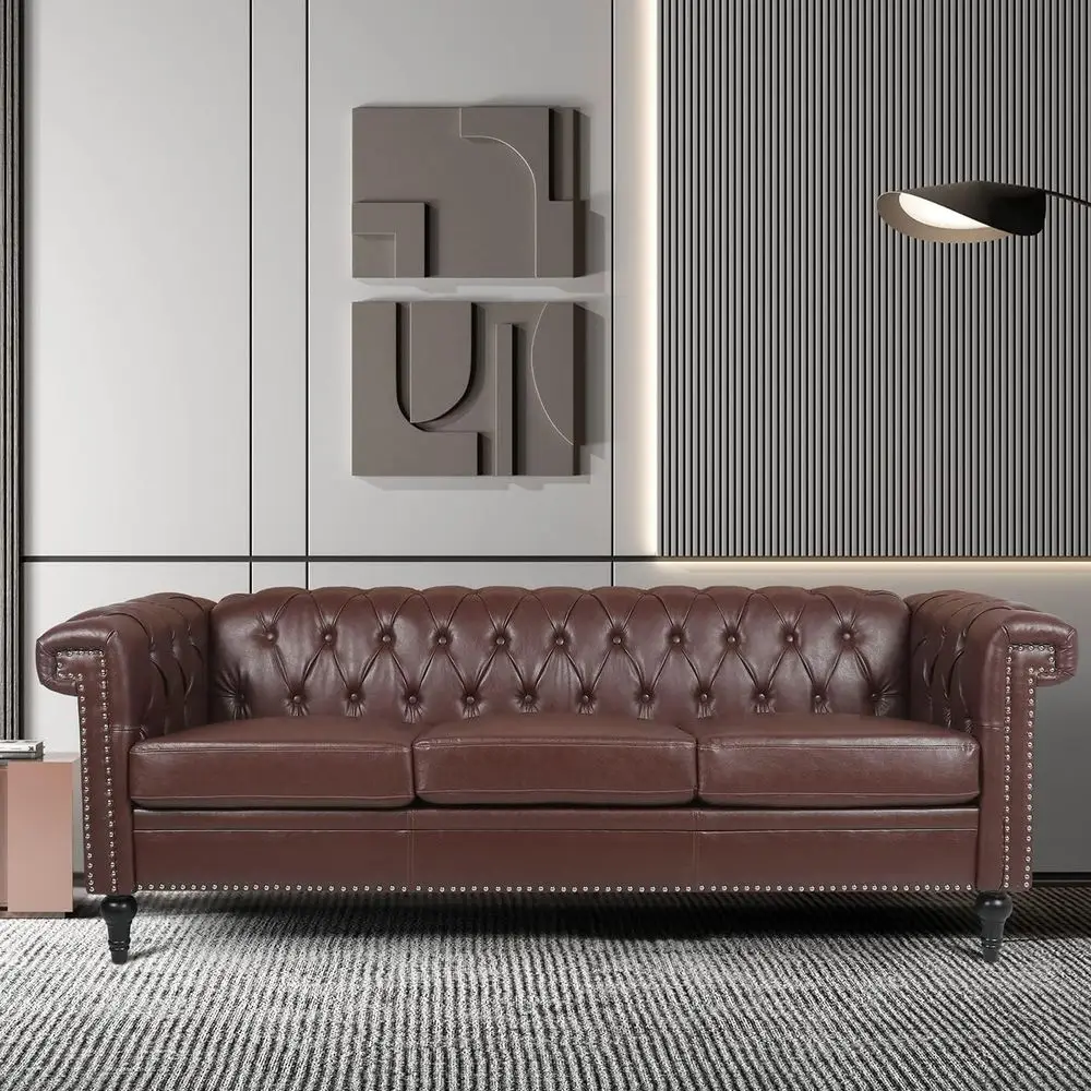 

Elegant Chesterfield 3-Seater Sofa in Square-Armed Faux Leather for Comfortable Living Spaces