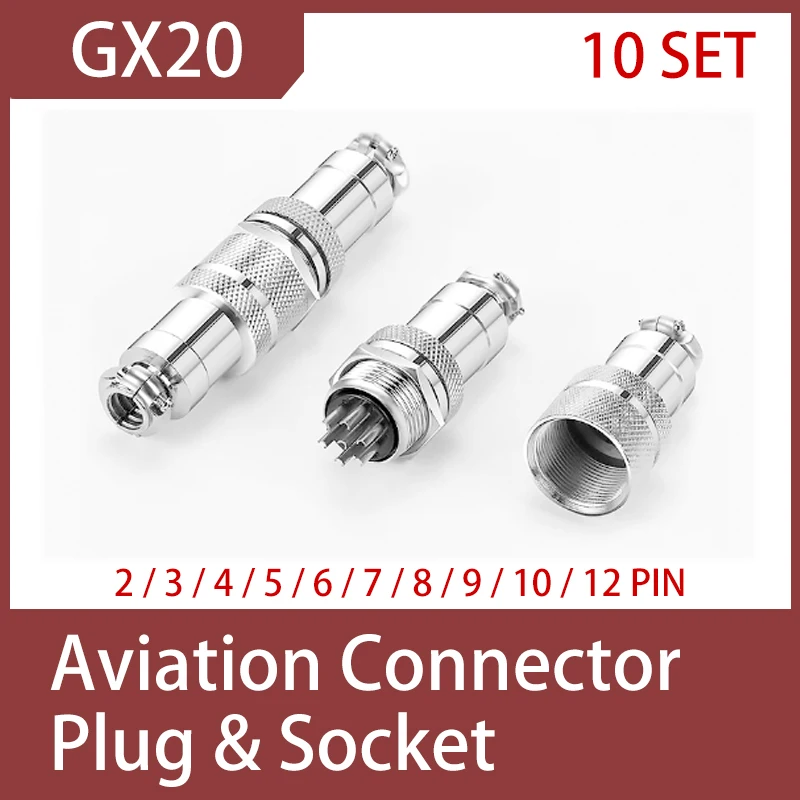 

10Sets GX20 2 3 4 5 6 7 8 9 10 12 14 15 Pin Male&Female 2-15 Core Docking Aviator Aviation Plug Socket Circular Connector