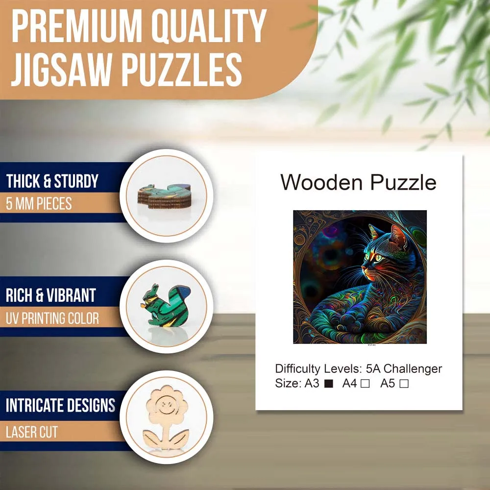 Katzen-Holzpuzzles für Erwachsene, einzigartige geformte Teile, perfektes Geschenk mit Paket, lustige Familienspiele, Heimdekoration