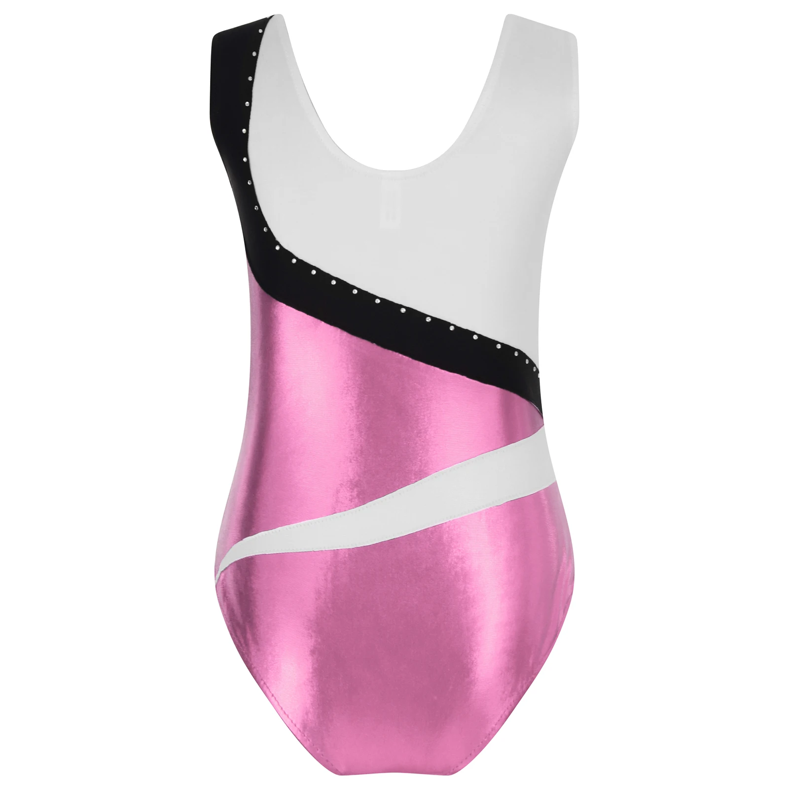 Kids Girls Rhinestone Metallic Athletic Dance Gymnastic Leotards Unitard Bodysuit Skating Outfit Dancewear