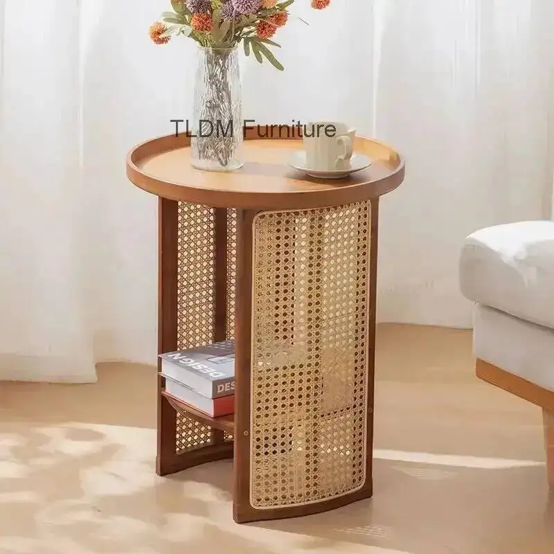 طاولة الغرفة المنزلية الروطان الجانب شقة النسيج، أريكة القهوة طاولة غرفة نوم بسيطة طاولة صغيرة المعيشة الشاي تخزين دائري
