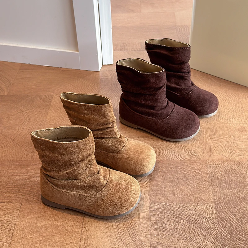 Suede Casual Boots For Girls 2026 Fashion Ankle Boots New fall Children Slip On Flat Shoes Retro Versatile Soft Bottom Kids Boot