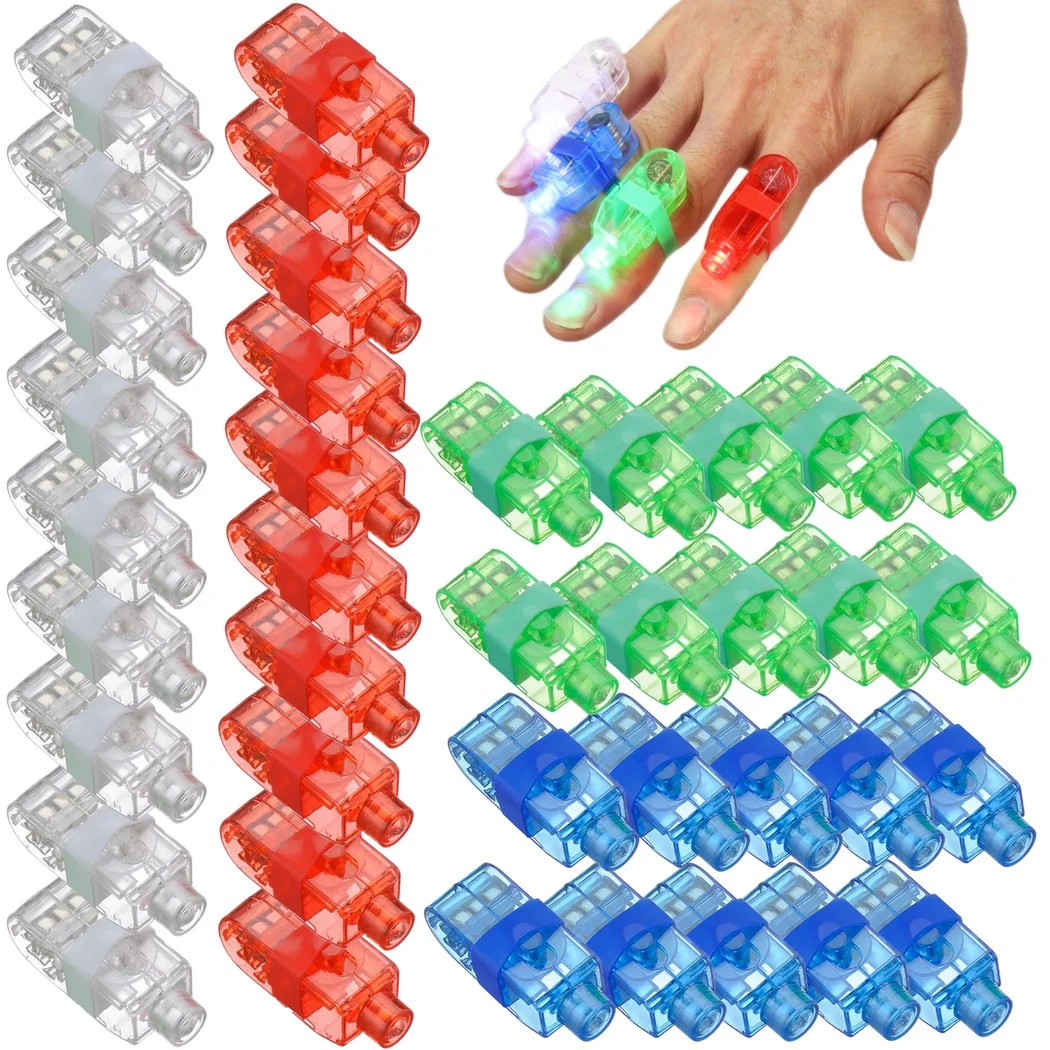 40Pcs Finger Lights Finger Flashlight Battery Powered Light Up Finger Ring Toy Mini Finger Lamps Glow In The Dark Party Supplies