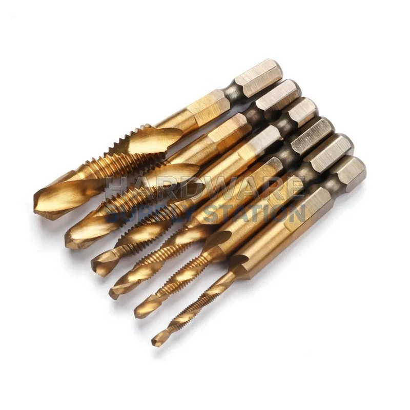 

Hexagonal Shank Drill Titanium-plated Composite Tap Drill, Tap for Spiral Machine Metric High Speed Steel 6pcs
