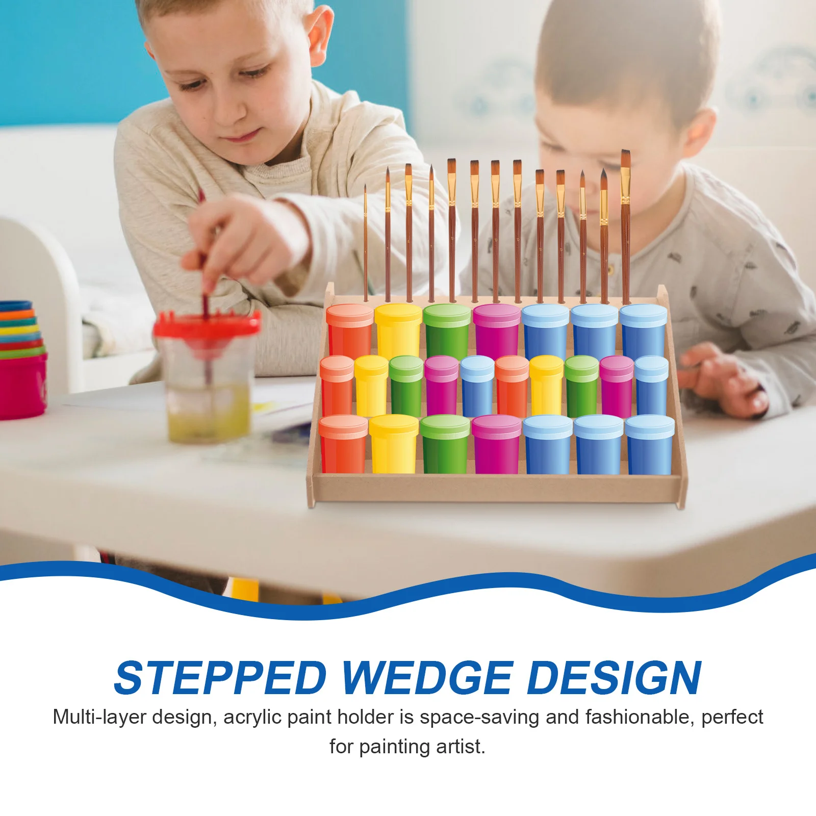 

Wooden Paint Rack 13 Grid Acrylic Pigment Stand Brush Storage Desktop Organizer Paint Holder Storage Rack for Art Supplies