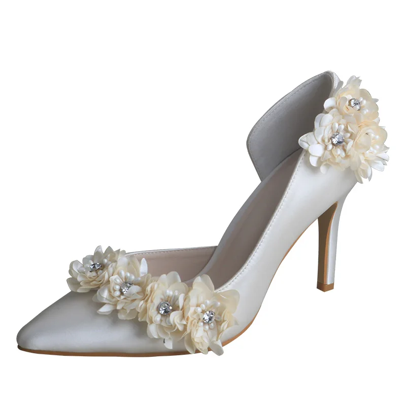 Wedopus Customized Flower Bridal Shoes for Women 2024 Ivory Wedding Heels Pointed Toe 9CM Heels