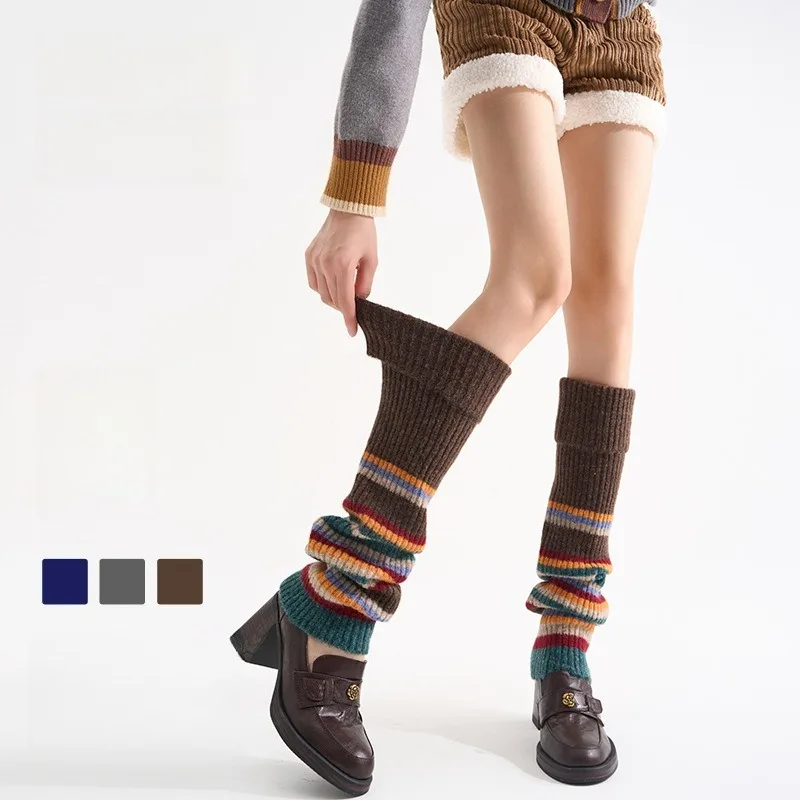 1 Pair 2026 Striped Knitted Socks Warm Wool Socks Adult Legwarmer Autumn Winter Leg Warmers Woman Long Loose Socks High Quality