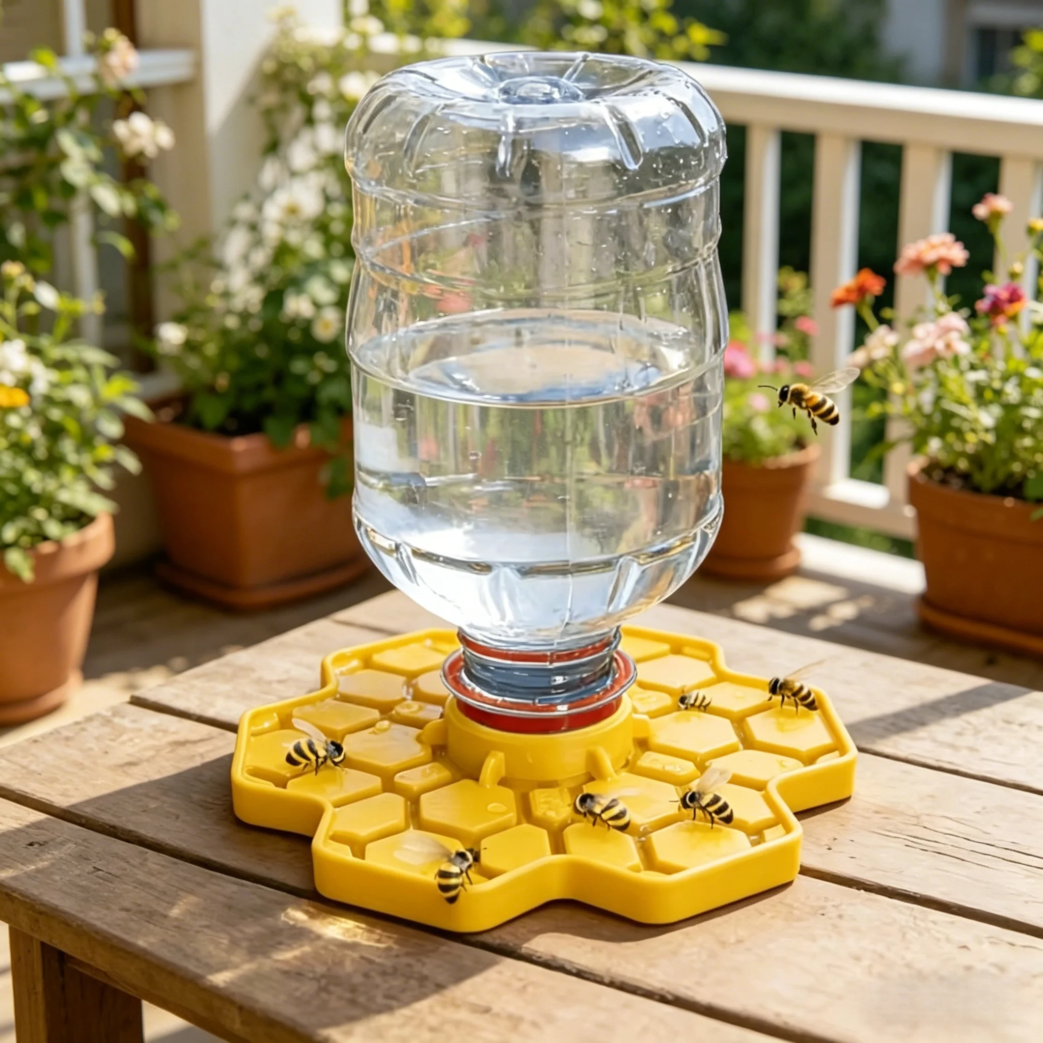 Bee Water Feeder with Perch Safe Honeybee Drinking Station for Garden Patio Beekeeping Supplies, Small-Hole Honeycomb Tray