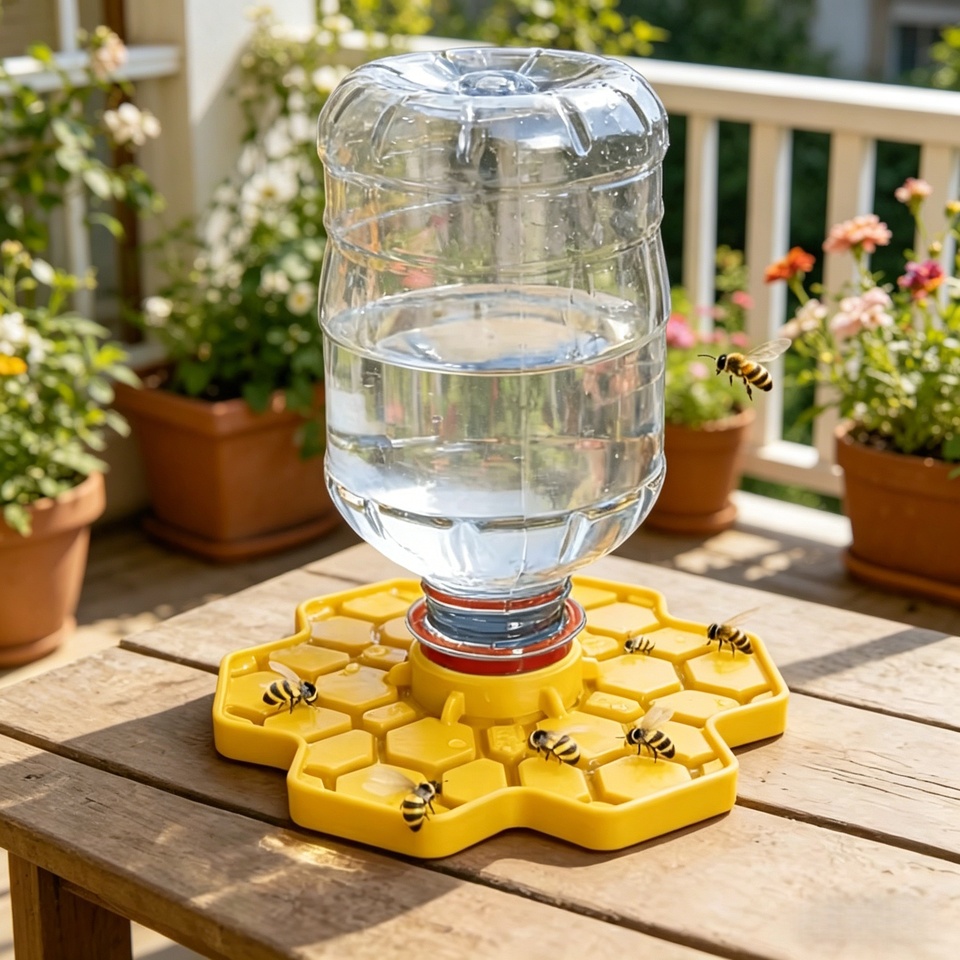  Bee Water Feeder with Perch Safe Honeybee Drinking Station for Garden Patio Beekeeping Supplies, Small-Hole Honeycomb Tray 