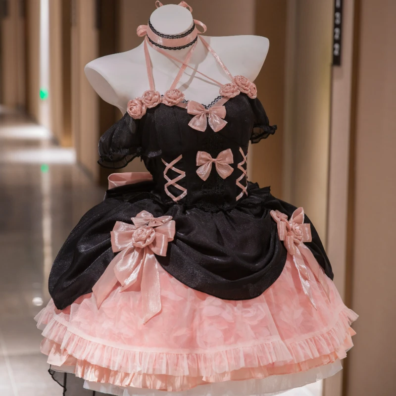 Japanese Gothic Lolita Dress Women Kawaii Bow Bear Lace Pink Black Off Shoulder Princess Dresses Girls Sweet Halloween Costume