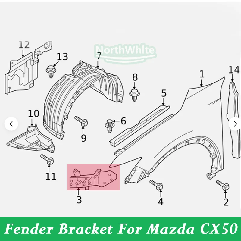 Fender Fixing Bracket For Mazda CX50 Fender Support Bracket Mount Bracket
