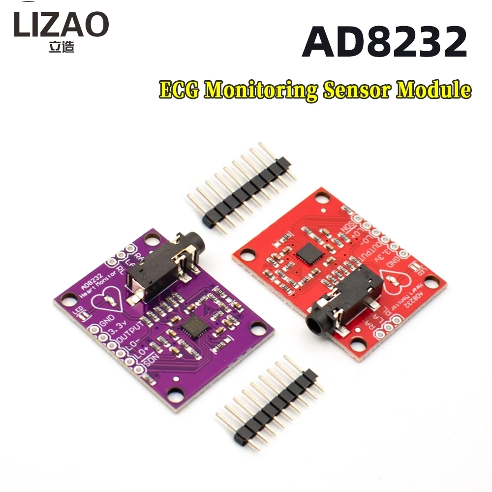 LIZAO AD8232 Heart ECG Sensor Module Professional Bioelectrical Signal Amplifier Collection Board Health Monitoring Accessory