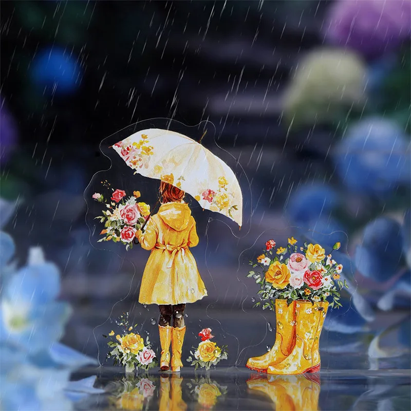 15pcs Kawaii Stationery Stickers Rain Lane Blossoms with Flowers DIY Craft Scrapbooking Album Junk Journal Happy Planner Diary