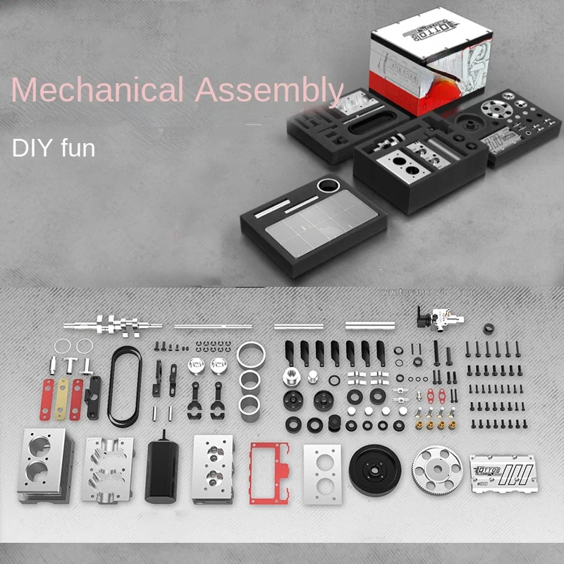 Double Cylinder Engine Assembly Model All-Metal Tuoyang Methanol Fuel Miniature Mini Engine Mechanical Assembly Toy