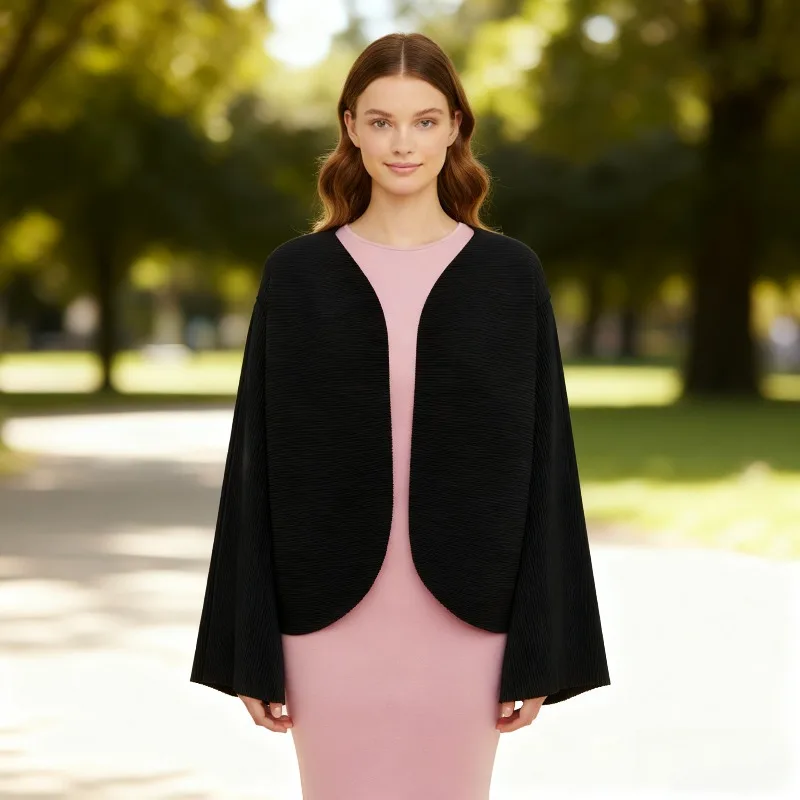 

2026 Spring New Jacket Miyake Hundred Commuter Pleated Jacket Simple Loose Thin Bat Sleeve Cardigan Women's Loose Stretchy