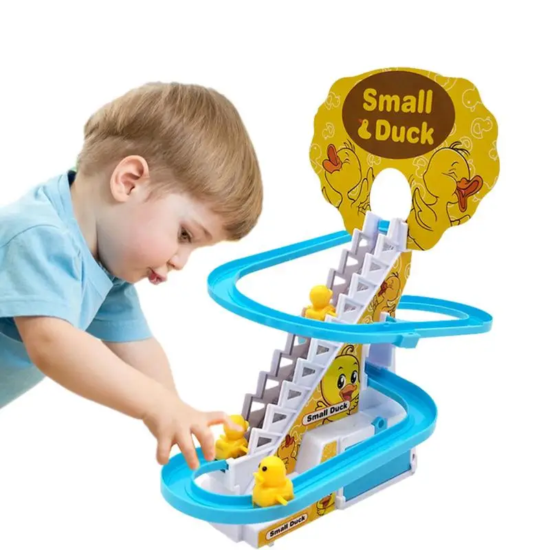 

Little Duck Climbing Stairs Electric Duck Track Slide Toy LED Lights Music Roller Coaster for Kids Birthday Christmas gift