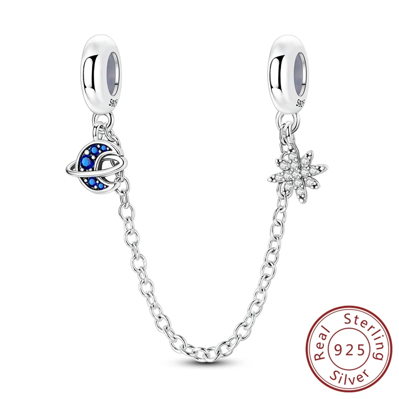 

New 925 Sterling Silver Star Moon Safety Chain Charms Beads Pendant Fit Original Bracelet DIY For Women Jewelry Accessories