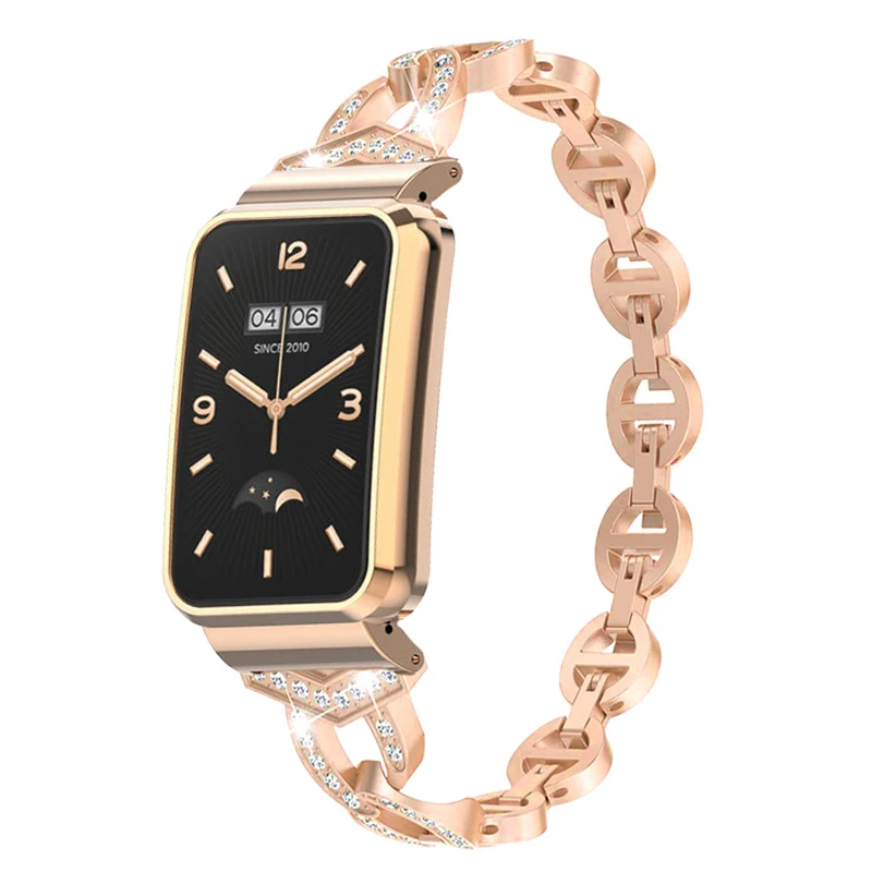 Diamond Strap + Case Protector For Xiaomi Band 7 Pro Smart Band Metal Bracelet For Mi Band 7 Pro Protective Cover Shell Frames