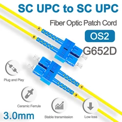 SC UPC Fiber Optical Patch Jumper 3.0mm Duplex Cable Cord Singlemode OS2 1m 3m 5m PVC G652D SM 1310/1550nm FTTH