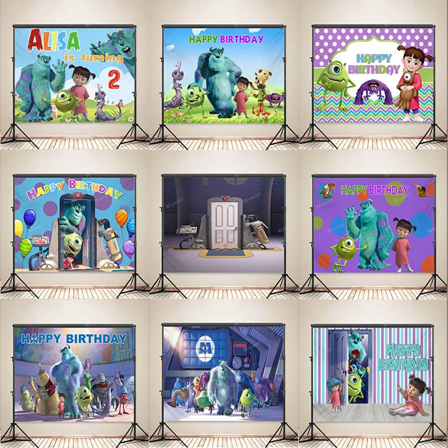 Monsters University Custom Backdrop Monsters, Inc. Mike Wazowski James P. Sullivan Boo Backdrop Boo Birthday Banner Poster Prop