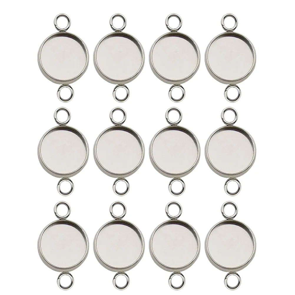 20Pcs Stainless Steel Bezel Pendant Trays Blank Round Cabochon Settings Double Loop DIY Jewelry Making Links Earrings Bracelet