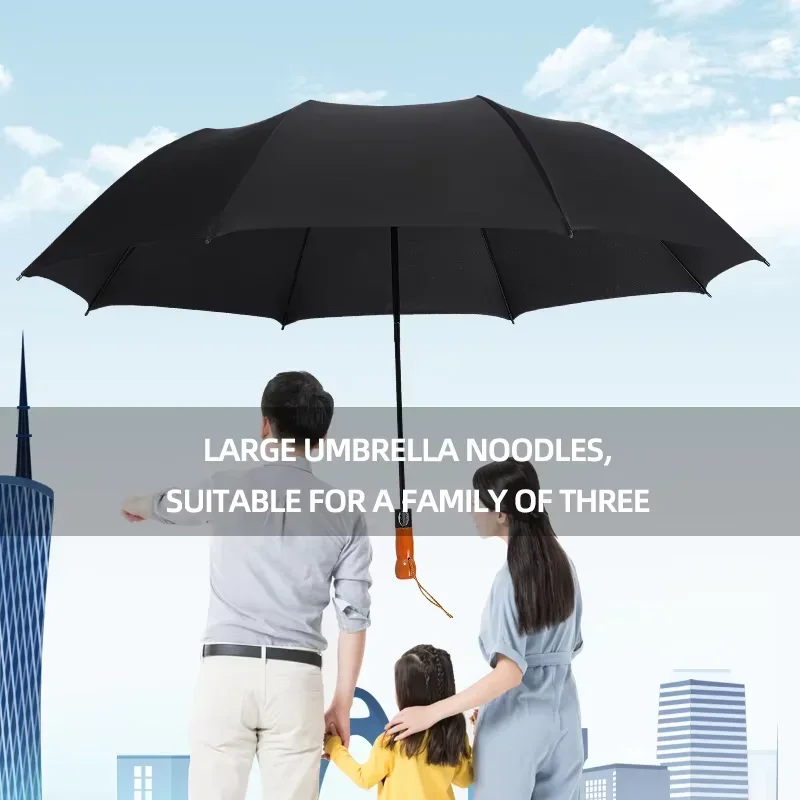 High-End Automatic Retro Solid Wood Handle Golf Umbrella Large Long Straight Pole with Nylon for Business Gifts