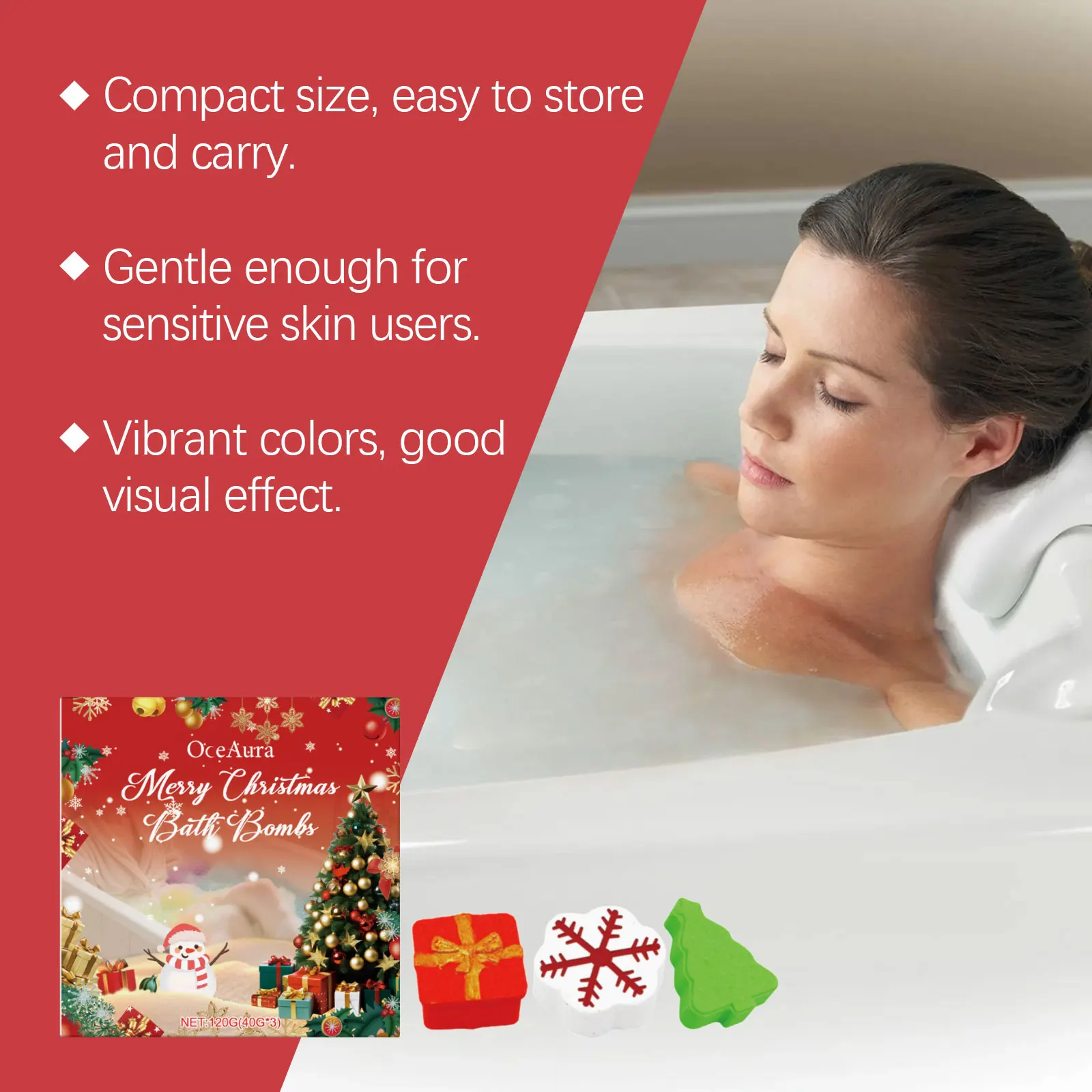 3 قطعة قنابل حمام عيد الميلاد طقم هدايا للأطفال النساء الجلد الجاف ترطيب الاسترخاء شجرة عيد الميلاد ندفة الثلج مفاجأة اليدوية كرة فقاعات #6