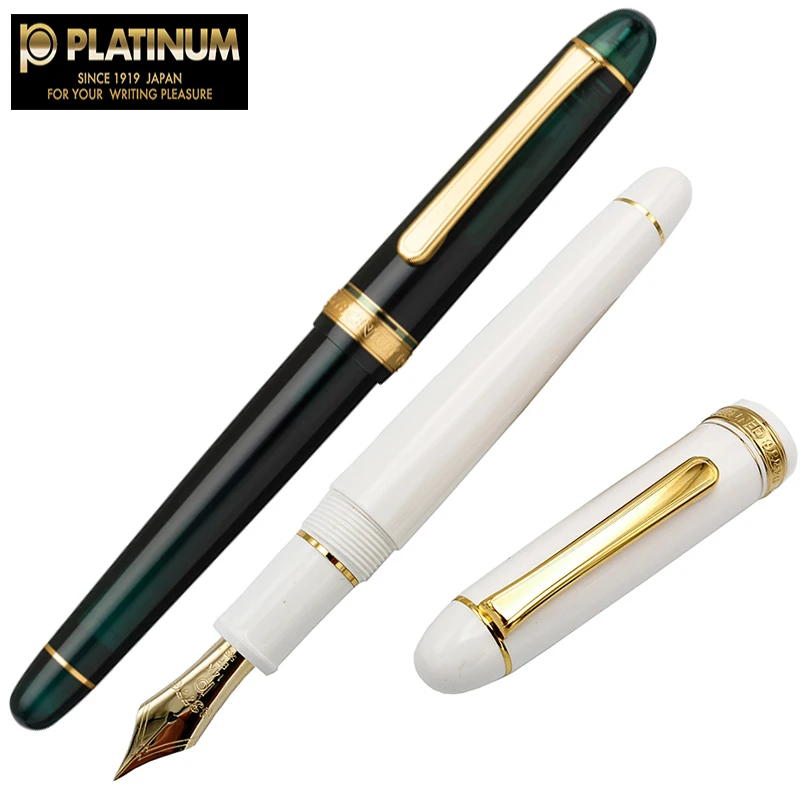 

PLATINUM Pen 3776 Century Castle White Laurel Green Large 14K Gold Pen, Adult Student Writing, Best Choice for Holiday Gifts
