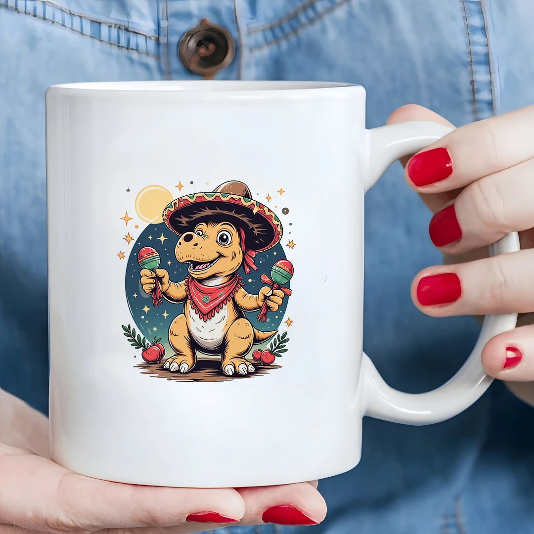 

11oz Cartoon Dinosaur Mug Mexican Style Kids Drink Cup Christmas Gift Family Office Cup