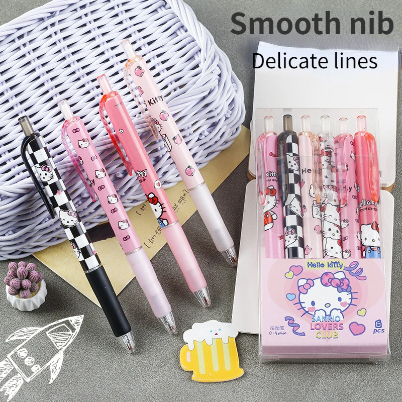 Sanrio 6pcs cartoon Hello Kitty stationery 0.5 neutral pen cute cartoon quick drying brush question pen black pen