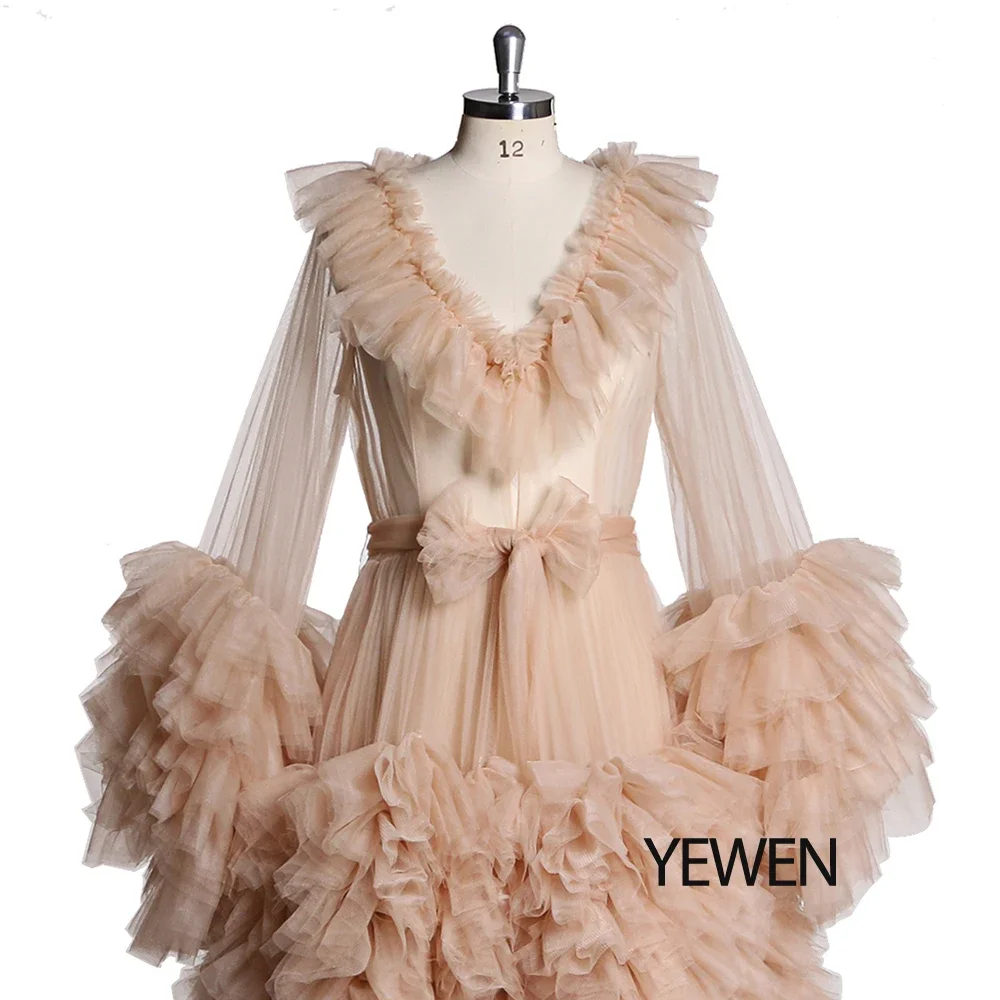 Elegant Long Sleeve Ruffles Tulle Maternity Dress for Photo Shoot Tulle Gown for Pregnancy Photography Baby Shower Dresses YEWEN - view 4