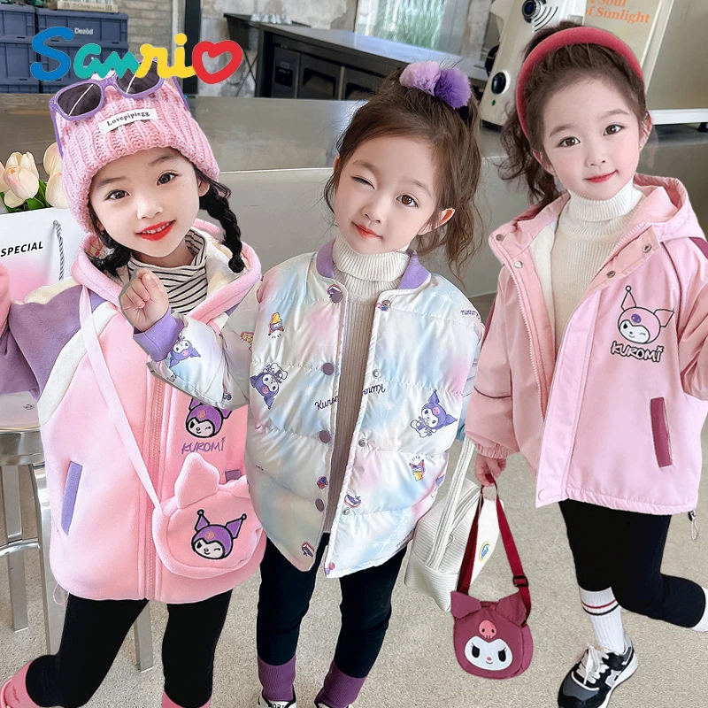 

Anime Kawai Sanrios Kuromi Winter Velvet Kid Jacket Cartoon Cute Thickened Hooded Girl Cotton-Padded Coat Toddler Parka Snowsuit