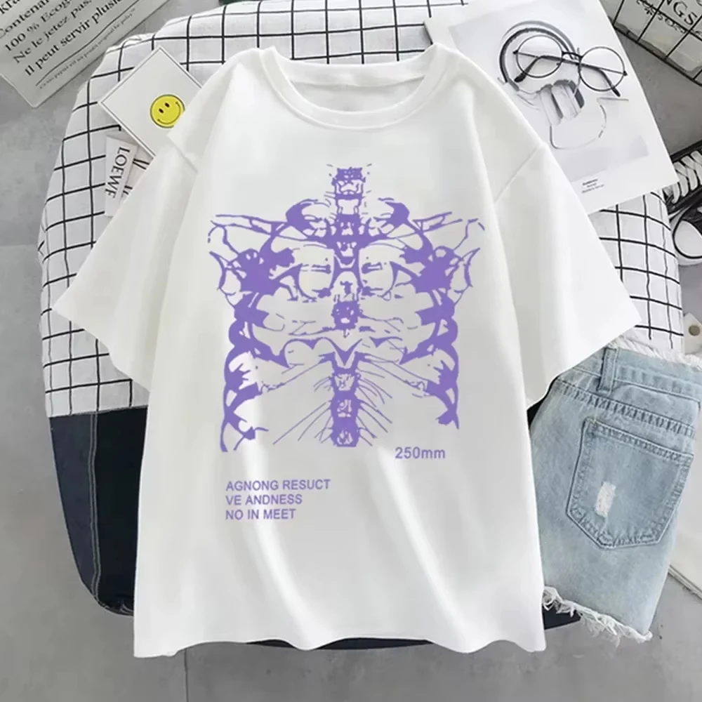 Gothic Hip Hop Streetwear Y2k Harajuku T-Shirts mit Skelett-Print, schwarze Gothic-Kleidung, lässige, lockere T-Shirts mit kurzen Ärmeln und Rundhalsausschnitt, unisex. – Detail 7