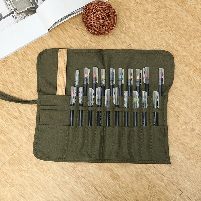 Mohoo Brush Bag Artist Draw Pen Watercolor Roll Up Canvas Oil Paint Brush Cases Holder