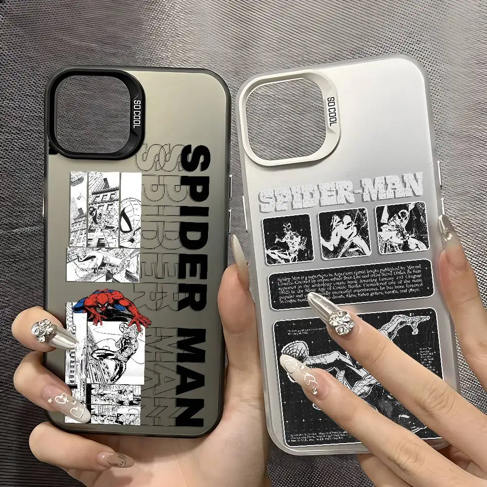 

Cool Spider-Man Comic Phone Case For IPhone 16 15 14 13 12 11 Plus Pro Max Multicolor Aurora Laser Shockproof Funda Cover