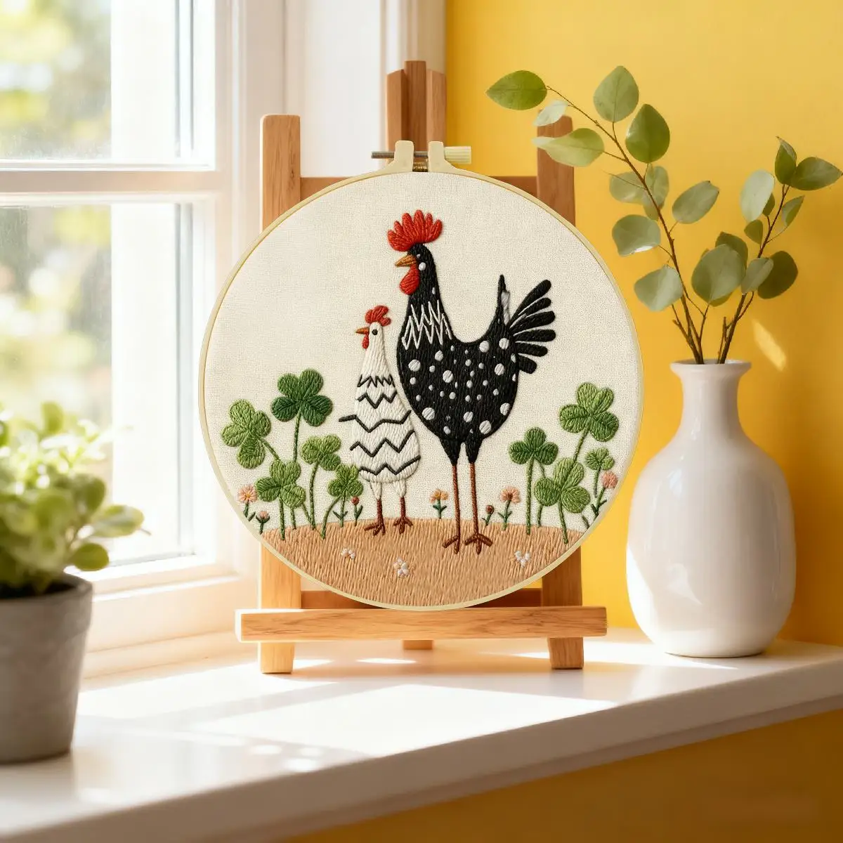 1 Stück 20X20CM/15X15CM 7,87/6,3 Zoll Tier - Huhn Stickerei Starter-Kit DIY-Kit DIY-Stickerei-Set Handarbeiten Heimdekoration – Detail 1