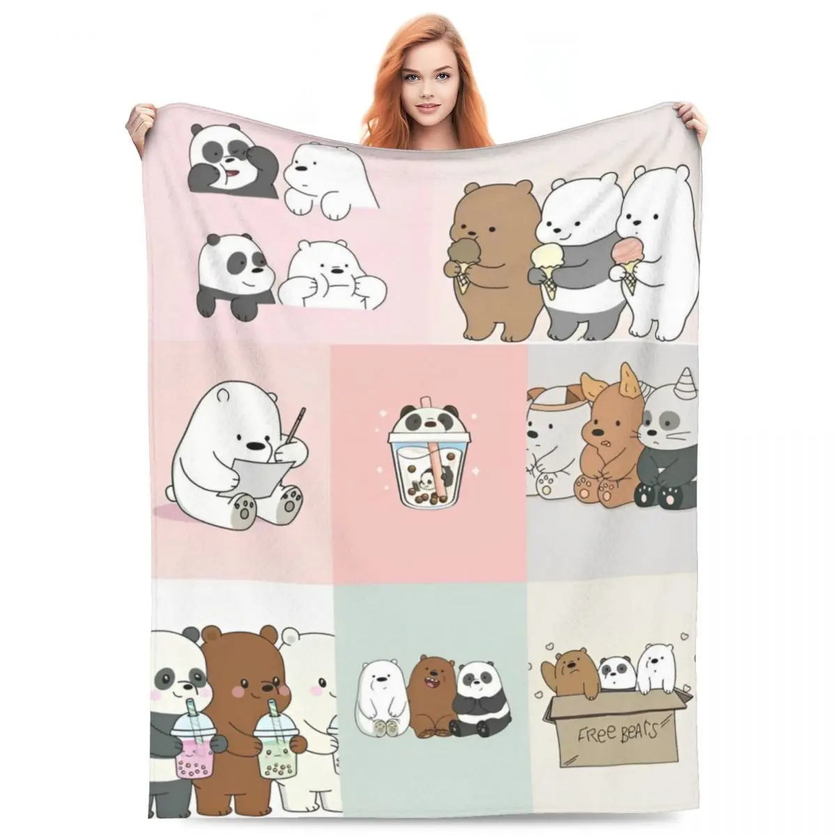 We B-Bare Bears Blanket Cover Flannel Adventure Animated Comedy Soft Throw Blanket for Bedroom Sofa Bedroom Quilt