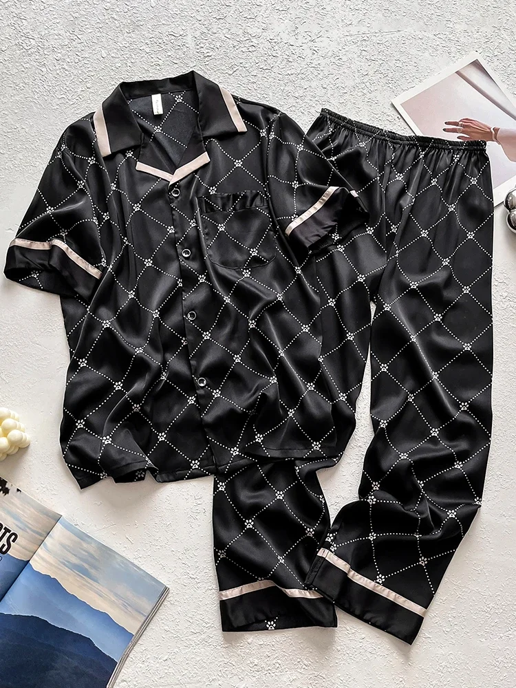 New High Quality Men's Silk Pajamas, Short Sleeves, Shorts, Pants, 100 Silk Thin, Loose Home Clothes
