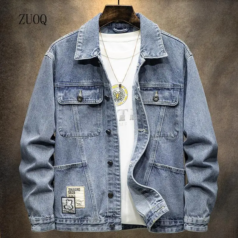 

Американская стильная сине-черная винтажная джинсовая куртка для мужчин, свободная рабочая одежда, мужской осенне-зимний топ