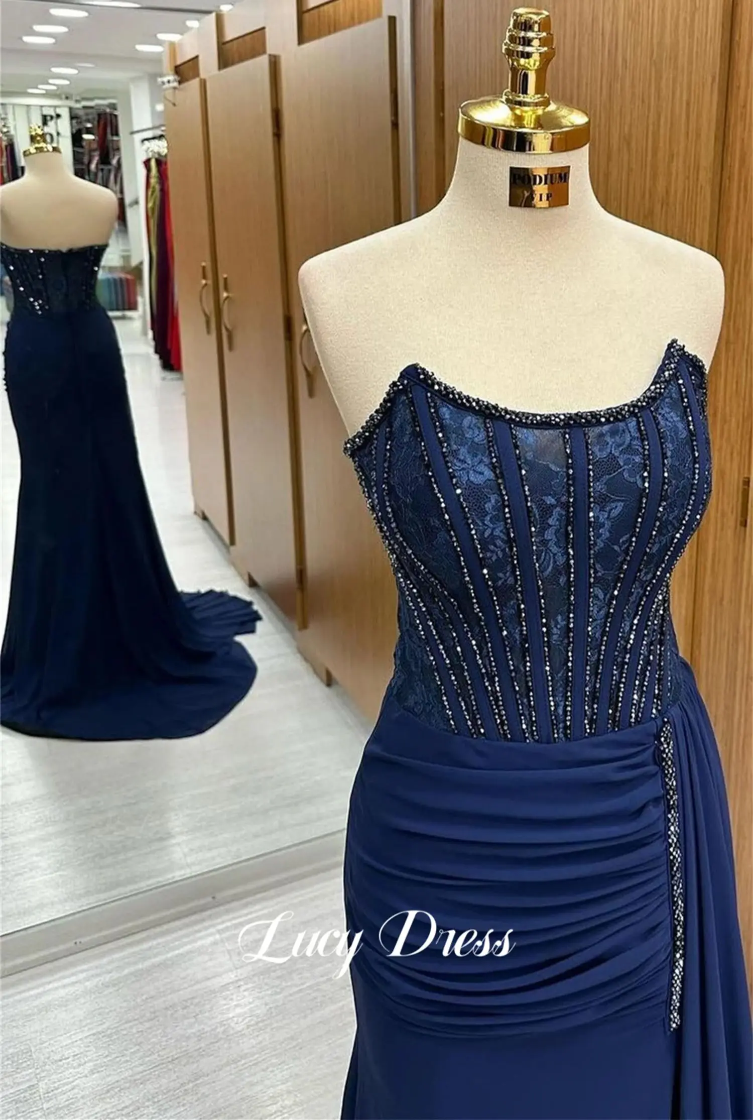 Lucy Evening Dress Mermaid Cut Grace Dark Blue Party Robes De Cocktail Dresses for Special Occasions Ball Gowns Prom Customized