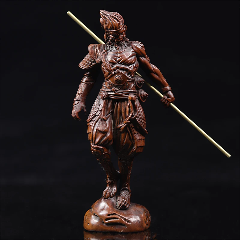 GY007 - 16 x 7.3 4.4 Monkey King Boxwood Carving Figurine Wukong Sculpture Feng Shui Home Decor