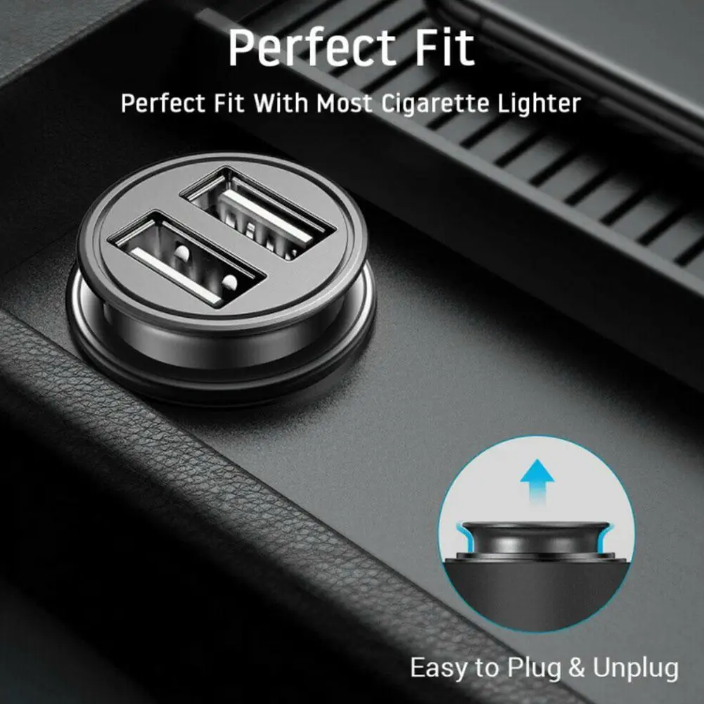 Dual USB Car Charger para todos os telefones inteligentes, isqueiro, adaptador de energia, carregamento rápido, 2.4A, 5V, 2 portas