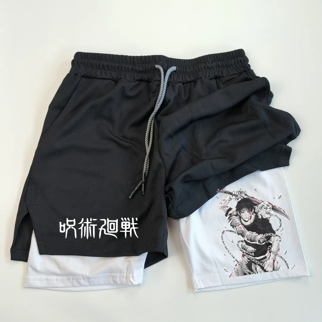 Anime Performance Shorts Toji Printed Men GYM Casual Sports Shorts Workout Running Mesh 2 In 1 Sport Short Pants