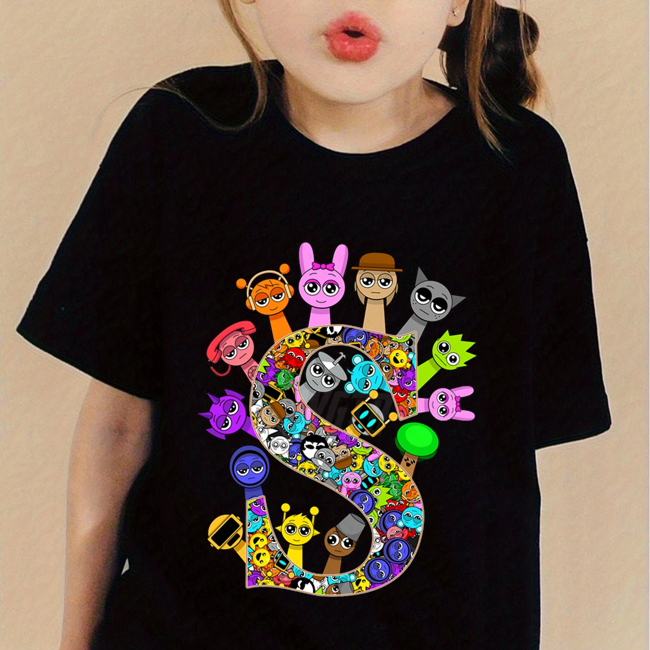 

Футболка с алфавитом Sprunki для мальчиков и девочек, модные футболки с короткими рукавами и круглым вырезом с надписью Sprunki A-Z, детская футболка Sprunki