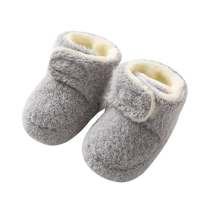 Autumn and Winter Thickened Warm Baby Shoes and Socks Non-slip Floor Soft Soled Solid Color Newborn Comfortable and Breathable