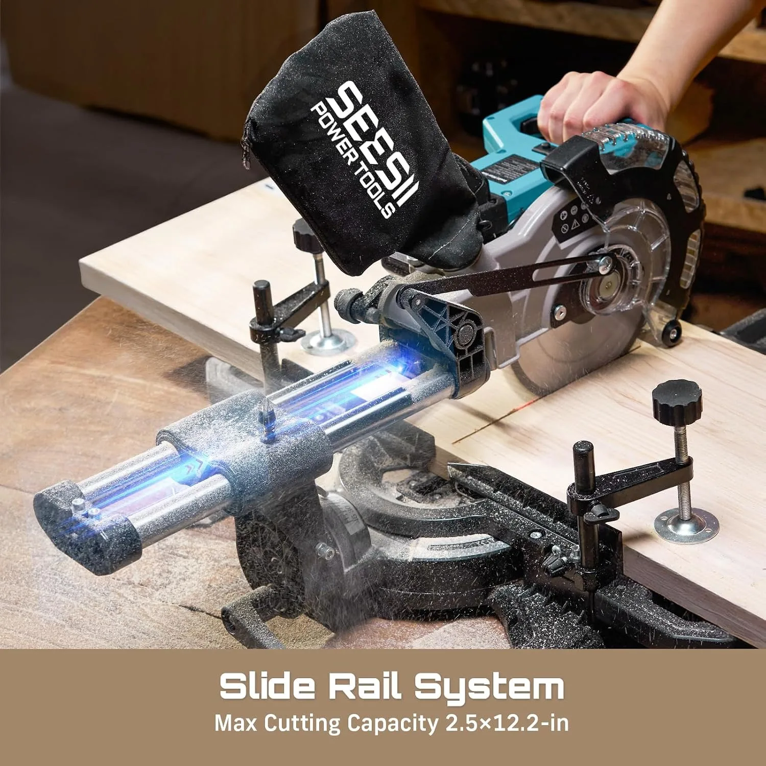 SEESII Cordless Electric Saw Single Bevel 45° With Laser LED Light 8 Inch Brushless Miter Saw Compact 4200 RPM Electric Power Tool Cutting Machine