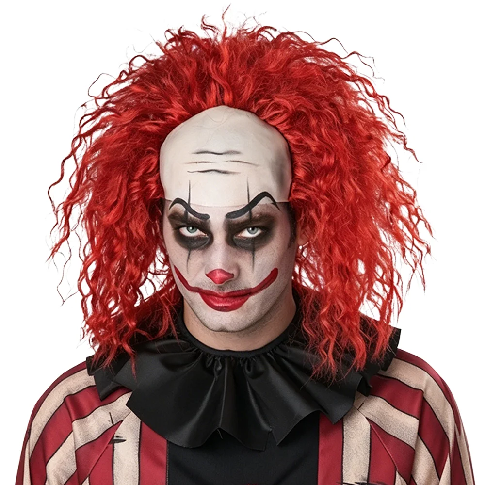 

Red Curly Clown Wig With Simulated Bald Scalp Synthetic Hair Halloween Cosplay Costume Party Wig Adult Men Carnival Stage Props
